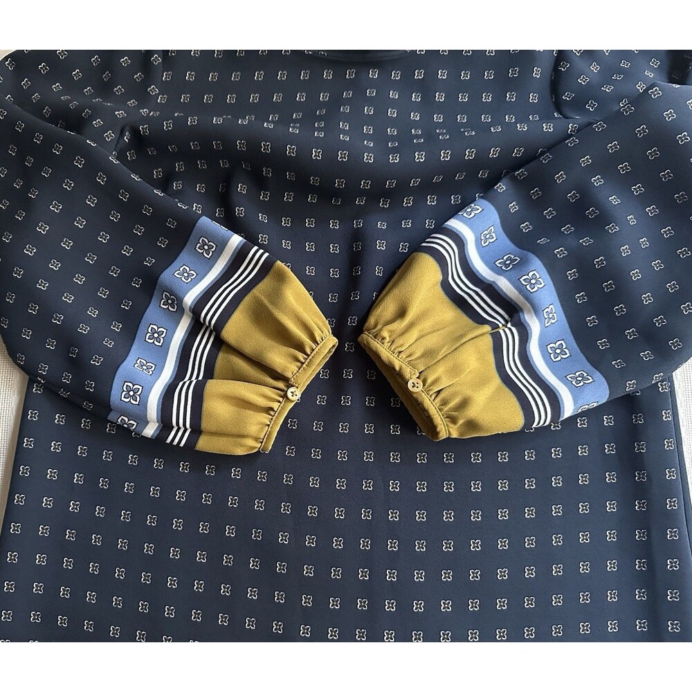 Ann Taylor Dress Size 0P Blue Shift Geo Floral  Print  Contrast Hem Career Women - Picture 13 of 15